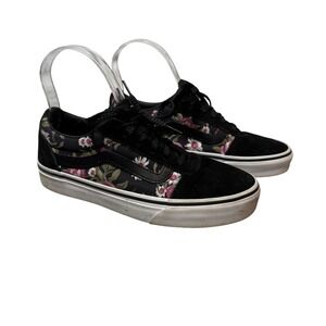 Vans Old Skool Floral Print Black Suede Low Top‎ Women's Shoes Size 6 Grunge